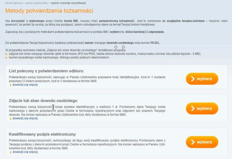 metody weryfikacji BIK