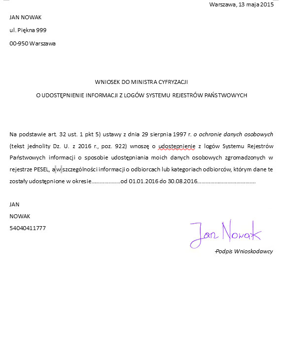 wniosek do bazy pesel wzor