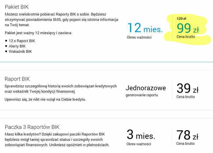Cena nowego raportu BIK