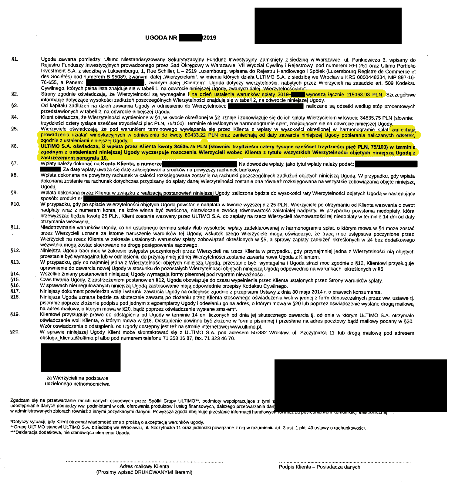 umorzenie większości długu w funduszu Ultimo ugoda ultimo umorzenie